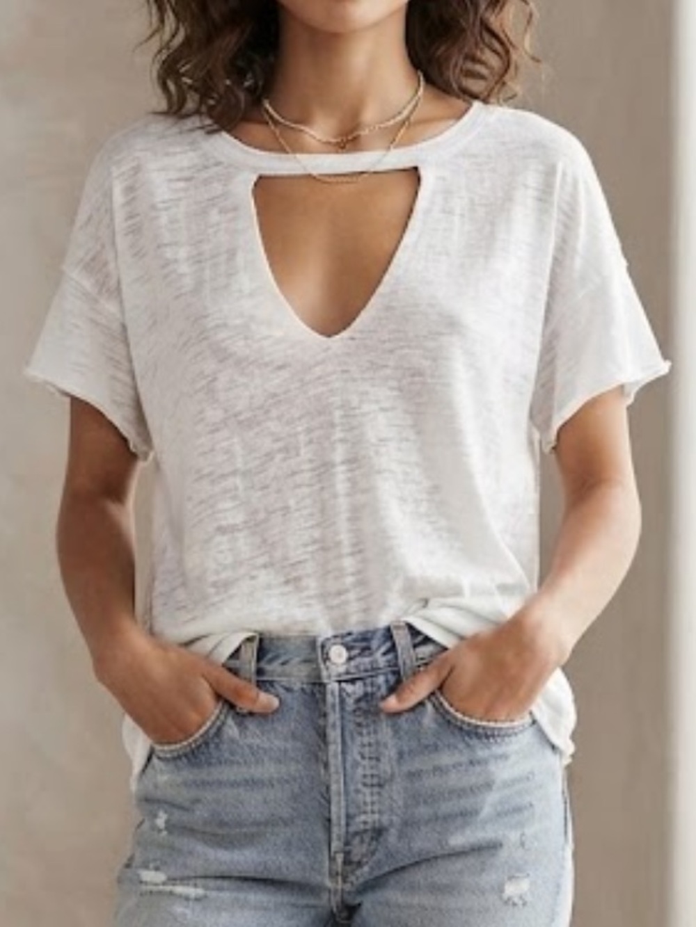 FREE PEOPLE | We The Free Jordan Burnout Tee White Cutout Boho T-Shirt XS